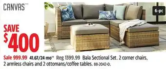 Canadian Tire Bala Sectional Set 2 corner chairs, 2 armless chairs and 2 ottomans/coffee tables offer