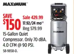 Canadian Tire MAXIMUM 15-Gallon Quiet Compressor. Only 70 dBA. 4.0 CFM @ 90 PSI offer
