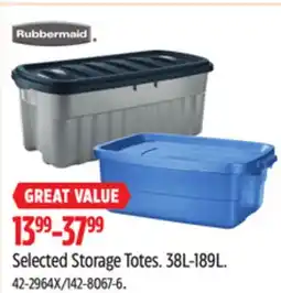 Canadian Tire Rubbermaid Selected Storage Totes offer
