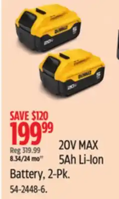 Canadian Tire 20V MAX 5Ah Li-Ion Battery, 2-Pk offer