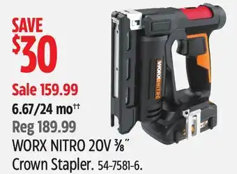 Canadian Tire WORX WORX NITRO 20V 3⁄8˝ Crown Stapler offer