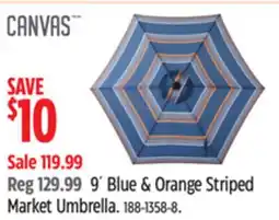 Canadian Tire CANVAS 9' Blue & Orange Striped Market Umbrella offer