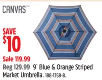 Canadian Tire CANVAS 9' Blue & Orange Striped Market Umbrella offer