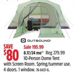 Canadian Tire Outbound 10-Person Dome Tent with Screen Room. Spring/summer use. 4 doors. 1 window offer