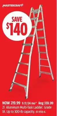 Canadian Tire mastercraft 21´ Aluminum Multi-Task Ladder. Grade 1A. Up to 300-lb capacity offer