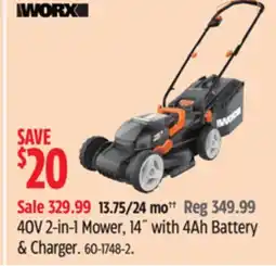 Canadian Tire Worx 40V 2-in Mower 14 with 4Ah Battery & Charger offer