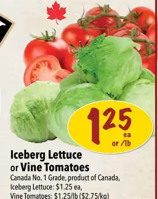 Farm Boy Iceberg Lettuce or Vine Tomatoes ($2.75/kg) offer