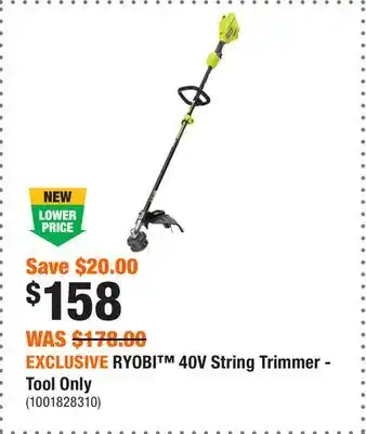 Home Depot EXCLUSIVE RYOBI 40V String Trimmer - Tool Only offer