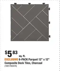 Home Depot EXCLUSIVE 6-PACK Parquet 12 x 12 Composite Deck Tiles, Charcoal offer