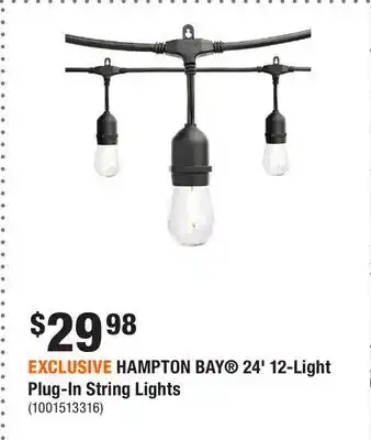 Home Depot EXCLUSIVE HAMPTON BAY 24' 12-Light Plug-In String Lights offer