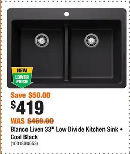 Home Depot Blanco Liven 33 Low Divide Kitchen Sink • Coal Black offer