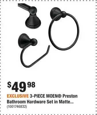 Home Depot EXCLUSIVE 3-PIECE MOEN Preston Bathroom Hardware Set in Matte offer