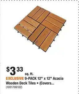 Home Depot EXCLUSIVE 9-PACK 12 x 12 Acacia Wooden Deck Tiles • (Covers offer