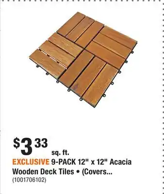 Home Depot EXCLUSIVE 9-PACK 12 x 12 Acacia Wooden Deck Tiles • (Covers offer