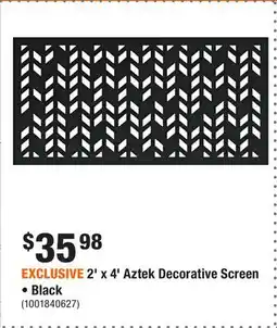 Home Depot EXCLUSIVE 2' x 4' Aztek Decorative Screen • Black offer