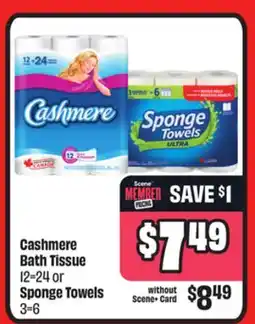 FreshCo Cashmere Bath Tissue 12=24 or Sponge Towels 3=6 offer