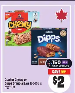 FreshCo Quaker Chewy or Dipps Granola Bars 120-156 g offer