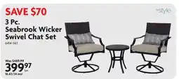 Home Hardware 3 Pc. Seabrook Wicker Swivel Chat Set offer