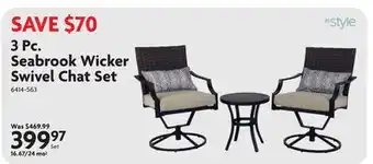 Home Hardware 3 Pc. Seabrook Wicker Swivel Chat Set offer