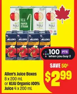 Chalo FreshCo Allen's Juice Boxes 8 x 200 mL or KIJU Organic 100% Juice 4 x 200 mL offer