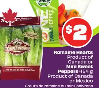 Chalo FreshCo Romaine Hearts Product of Canada or Mini Sweet Peppers 454 g Product of Canada or Mexico offer