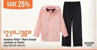 Cabela's Outdoor Kids Rain Swept Jackets or Pants offer