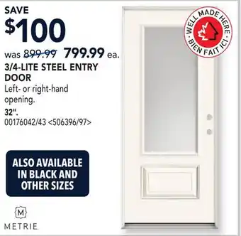 RONA 3/4-LITE STEEL ENTRY DOOR offer