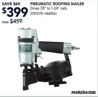 RONA METABO HPT PNEUMATIC ROOFING NAILER offer