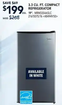 RONA 3.3 CU. FT. COMPACT REFRIGERATOR offer