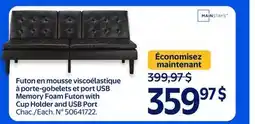 Walmart Memory Foam Futon with Cup Holder and USB Port offer