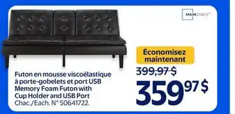 Walmart Memory Foam Futon with Cup Holder and USB Port offer