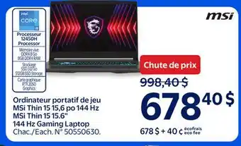 Walmart MSi Thin 15 15.6 144 Hz Gaming Laptop offer