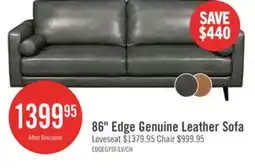 The Brick The Brick Edge 86 Genuine Leather Sofa with Wood Legs and Removable Back Cushions - Grey offer