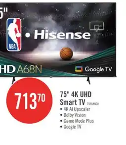 The Brick Hisense 75 4K UHD HDR10 Dolby Vision 60Hz Google Smart TV (75A68N) offer