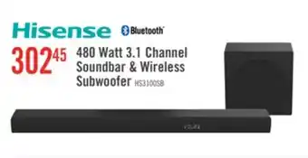 The Brick HISENSE 3.1 CH Dolby Audio DTS Virtual:X Soundbar with Wireless 480W Subwoofer (HS3100) offer