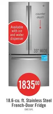 The Brick GE 33 18.6 Cu. Ft. French-Door Refrigerator - Stainless Steel Fingerprint Resistant - GWE19JYLFS offer