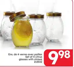 Rossy Set of 4 citrus glasses with straws offer