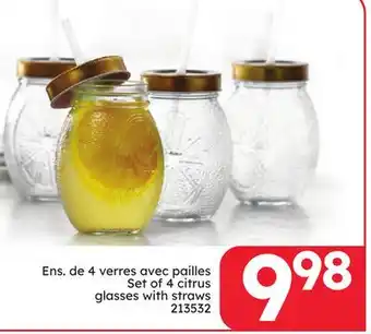 Rossy Set of 4 citrus glasses with straws offer