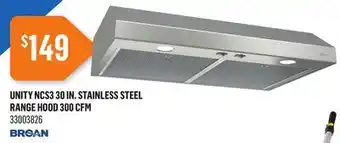 Canac Unity NCS3 30 in. Stainless Steel Range Hood 300 CFM offer