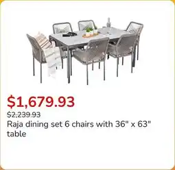 Club Piscine Raja dining set 6 chairs with 36 x 63 table offer