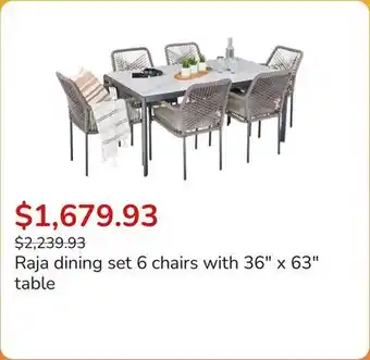 Club Piscine Raja dining set 6 chairs with 36 x 63 table offer