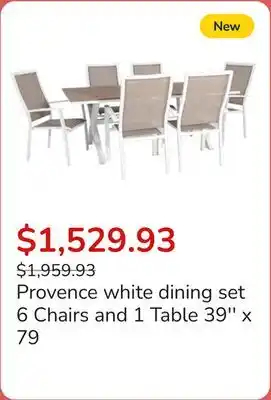 Club Piscine Provence white dining set 6 Chairs and 1 Table 39'' x 79 offer