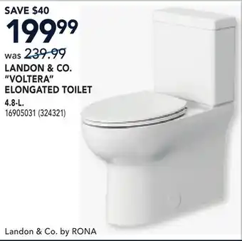 RONA LANDON & CO. VOLTERA ELONGATED TOILET 4.8-L offer