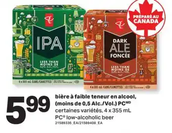 L'Intermarché BIÈRE À FAIBLE TENEUR EN ALCOOL, (MOINS DE 0,5 ALC./VOL.) PC | PC LOW-ALCOHOLIC BEER, 4 X 355 ML offer