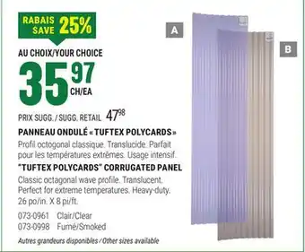 BMR PANNEAU ONDULÉ TUFTEX POLYCARDS offer