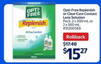 Walmart Opti-Free Replenish or Clear Care Contact Lens Solution offer