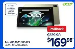 Walmart Acer Tab M10 10.1 FHD IPS offer