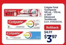 Walmart Colgate Total Toothpaste or 360° Advanced Toothbrush offer