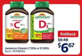 Walmart Jamieson Vitamin C 120s or D 240s offer