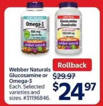Walmart Webber Naturals Glucosamine or Omega-3 offer